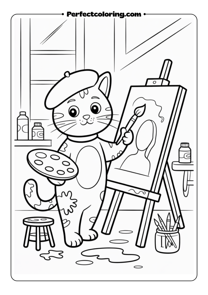 Artist Cat Painting