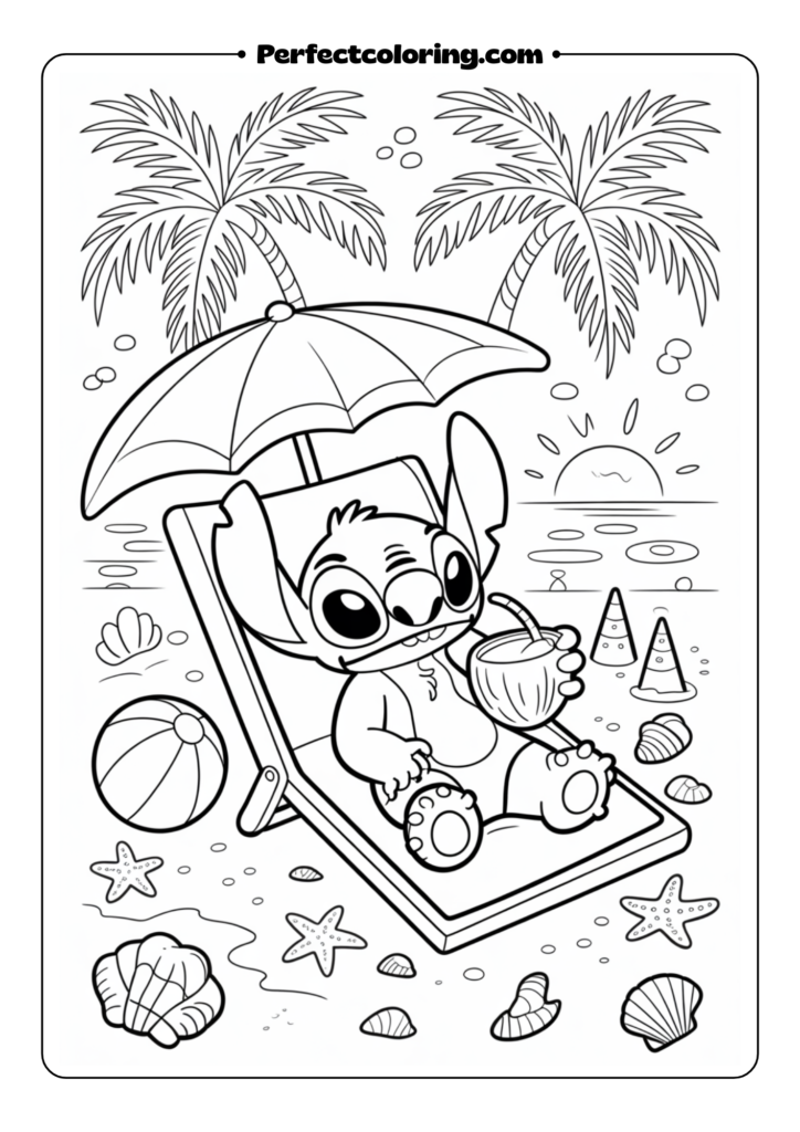 Beach Summer Stitch coloring pages