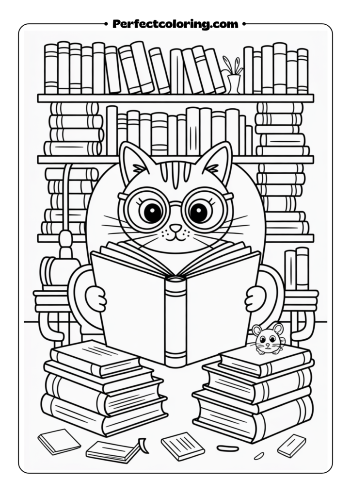 Bookworm Cat in Library