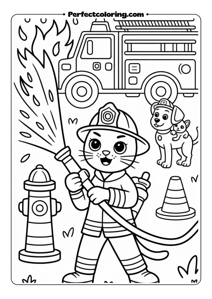 Cat Firefighter Hero