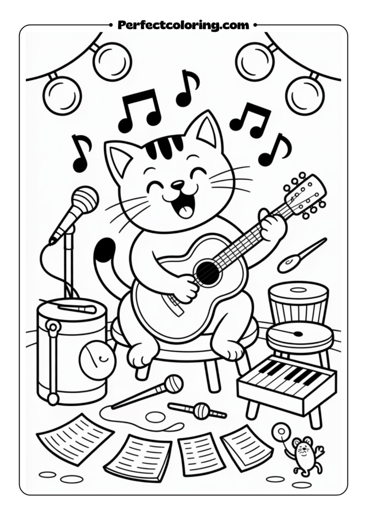 Cat Musician with Instruments
