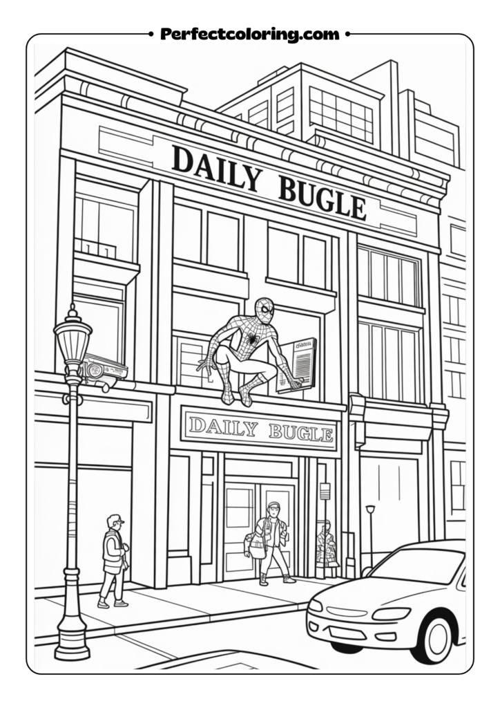 Daily Bugle Scene spider-man coloring pages