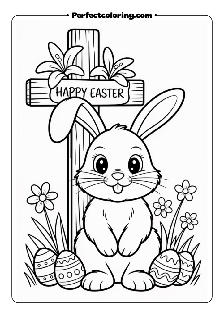 Easter Bunny with Cross coloring pages