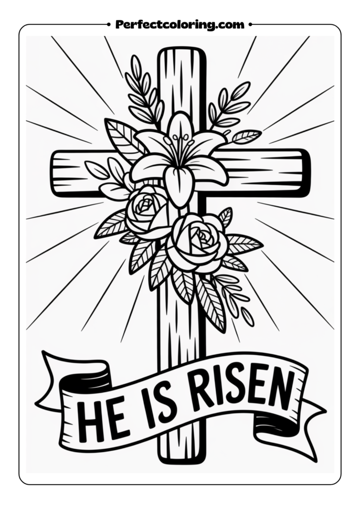 Easter Cross with Flowers coloring pages