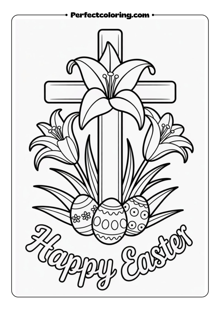 Easter Lily Cross Arrangement coloring pages