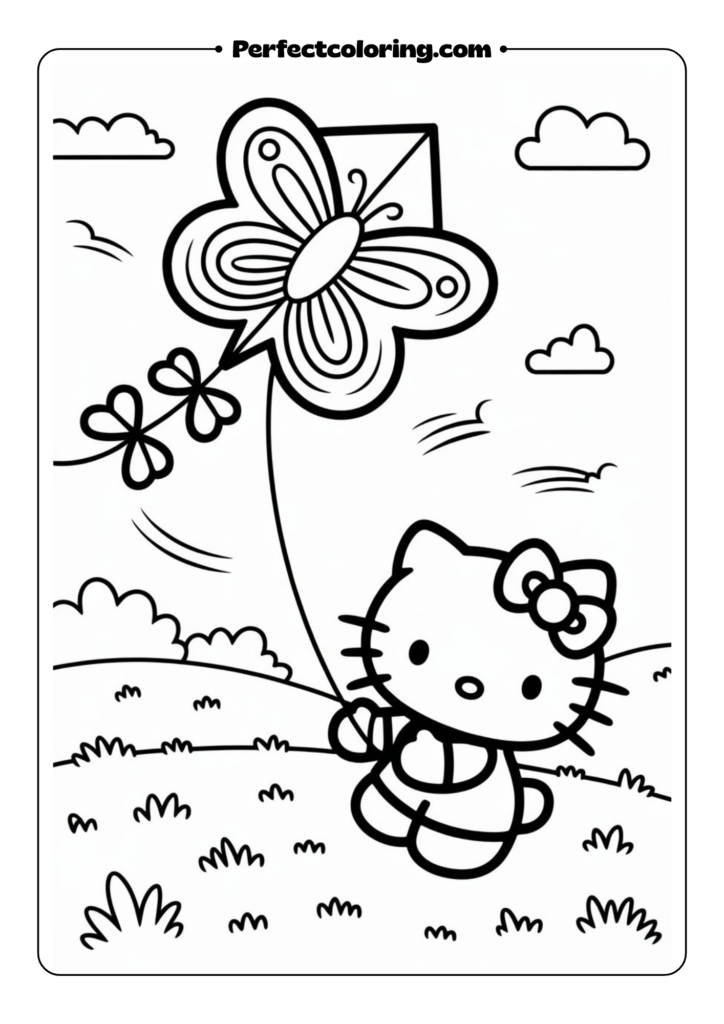 Hello Kitty Flying a Kite