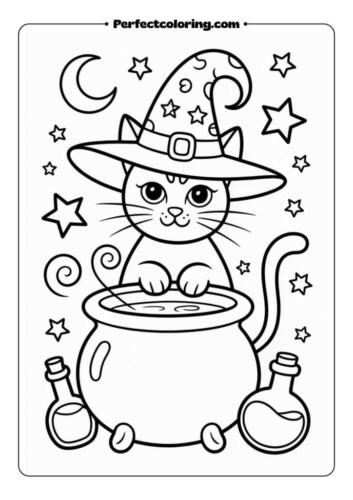 Magical Cat with Witch Hat