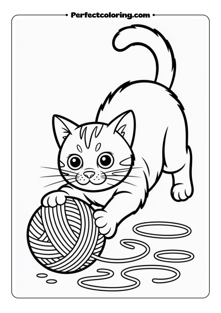 Playful Cat with Yarn Ball