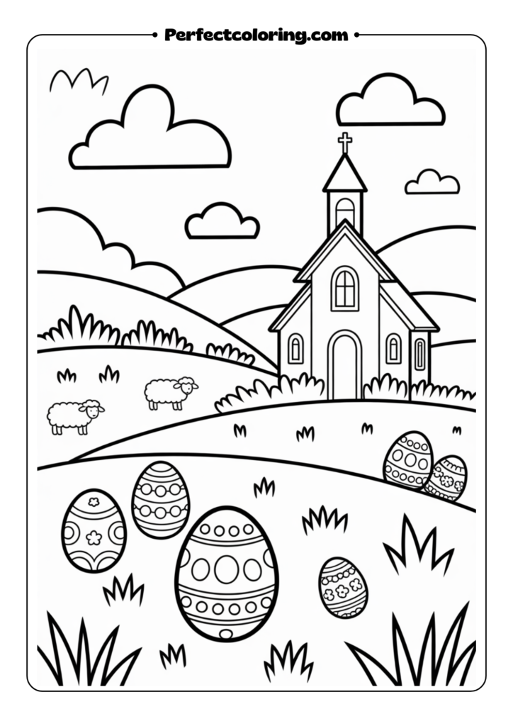 Simple Easter Scene coloring pages