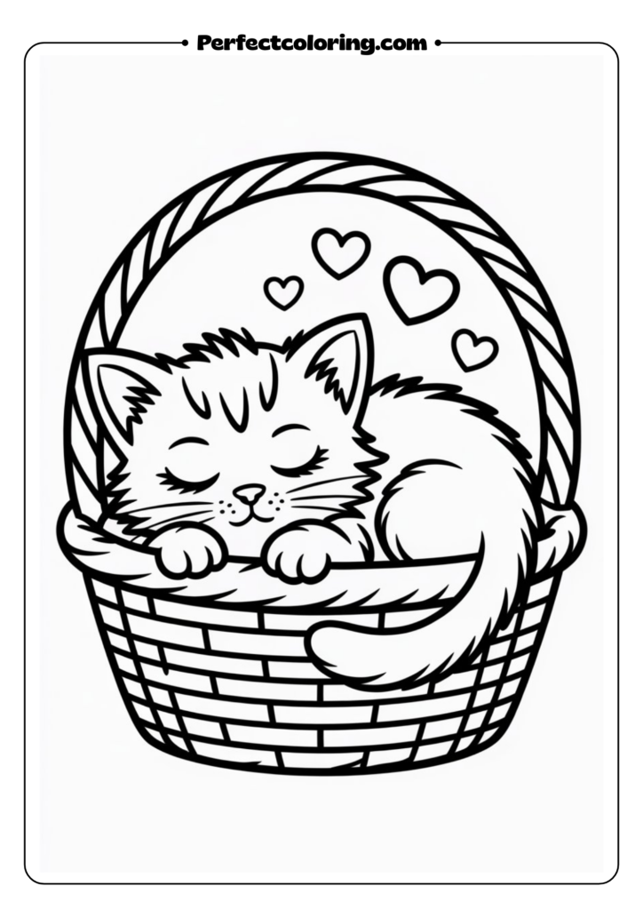 Sleepy Kitten in a Basket