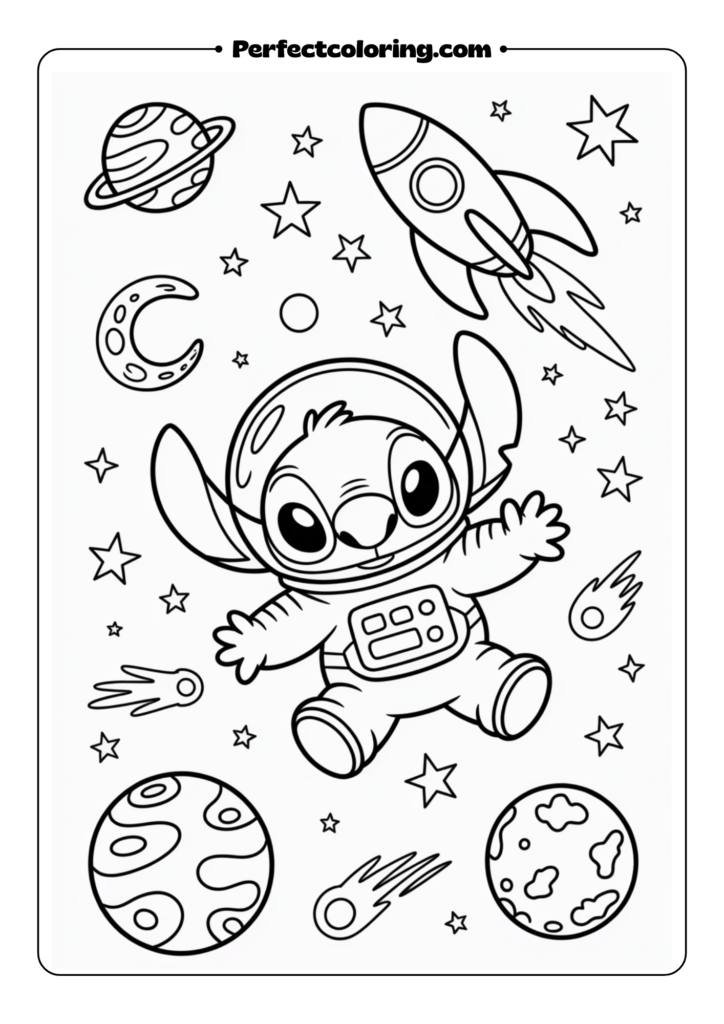 Space Adventure Stitch coloring pages