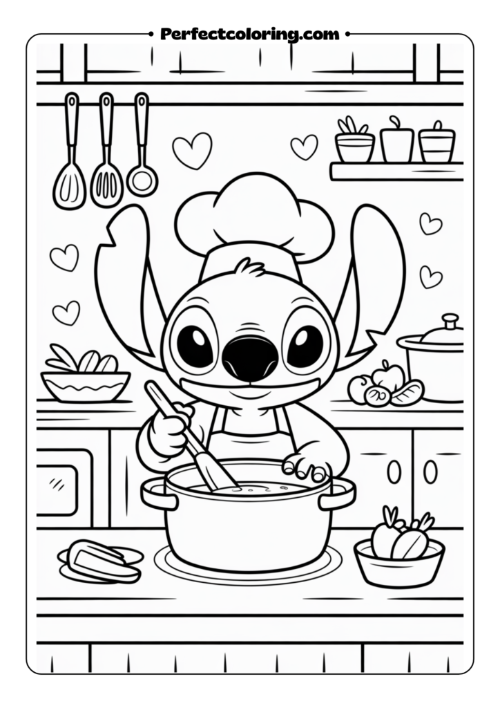 Stitch Cooking coloring pages