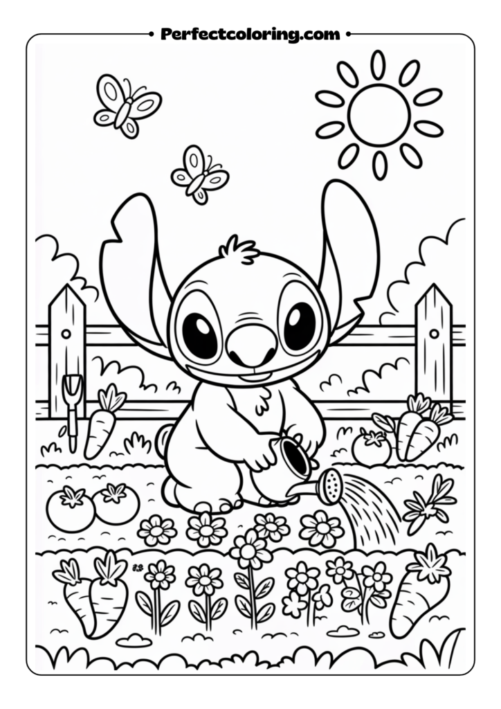 Stitch Gardening coloring pages