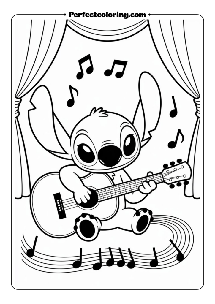 Stitch Playing Guitar coloring pages