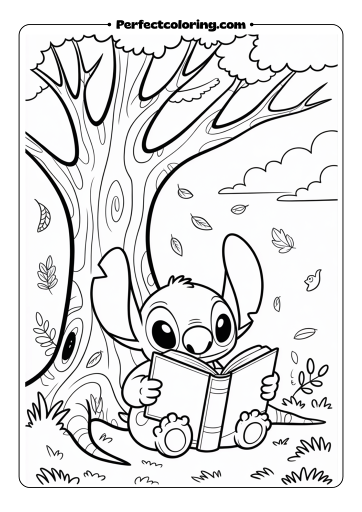 Stitch Reading coloring pages