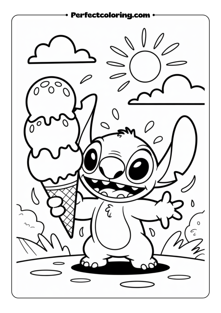 Stitch with Ice Cream coloring pages