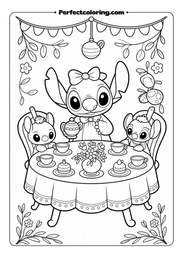 Tea Party Stitch coloring pages