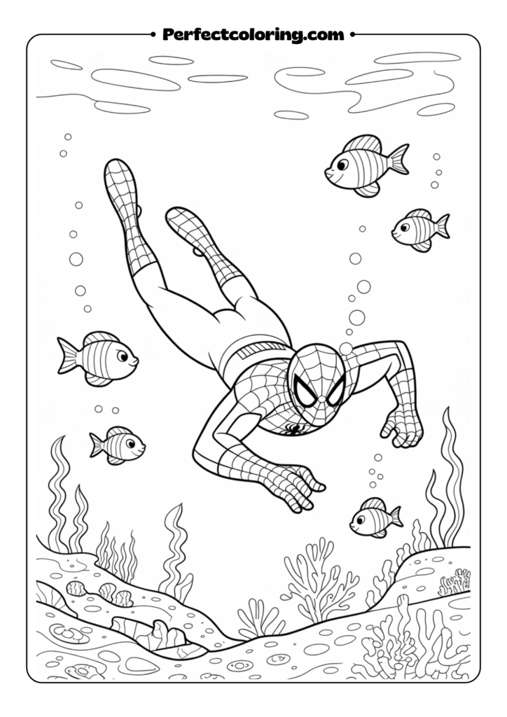 Underwater Adventure Spider-man coloring pages
