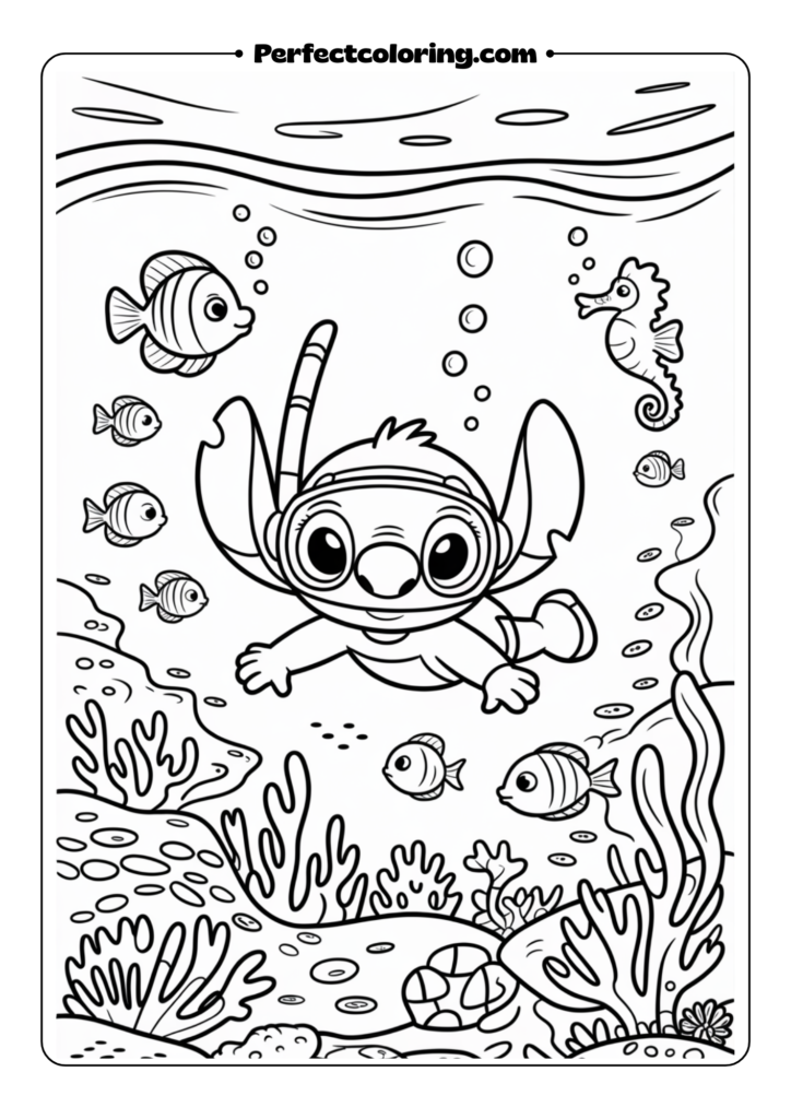 Underwater Stitch coloring pages