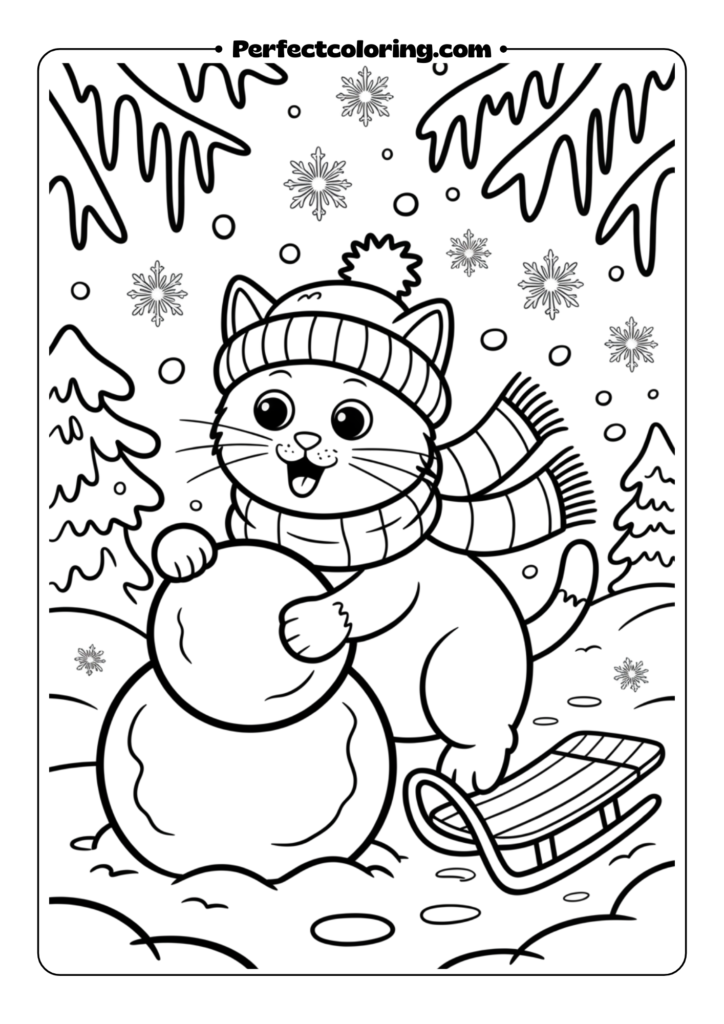 Winter Cat Playing in Snow